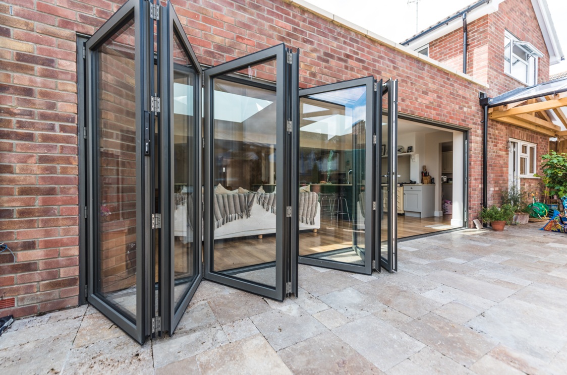 Aluminium bifold doors on a modern extension