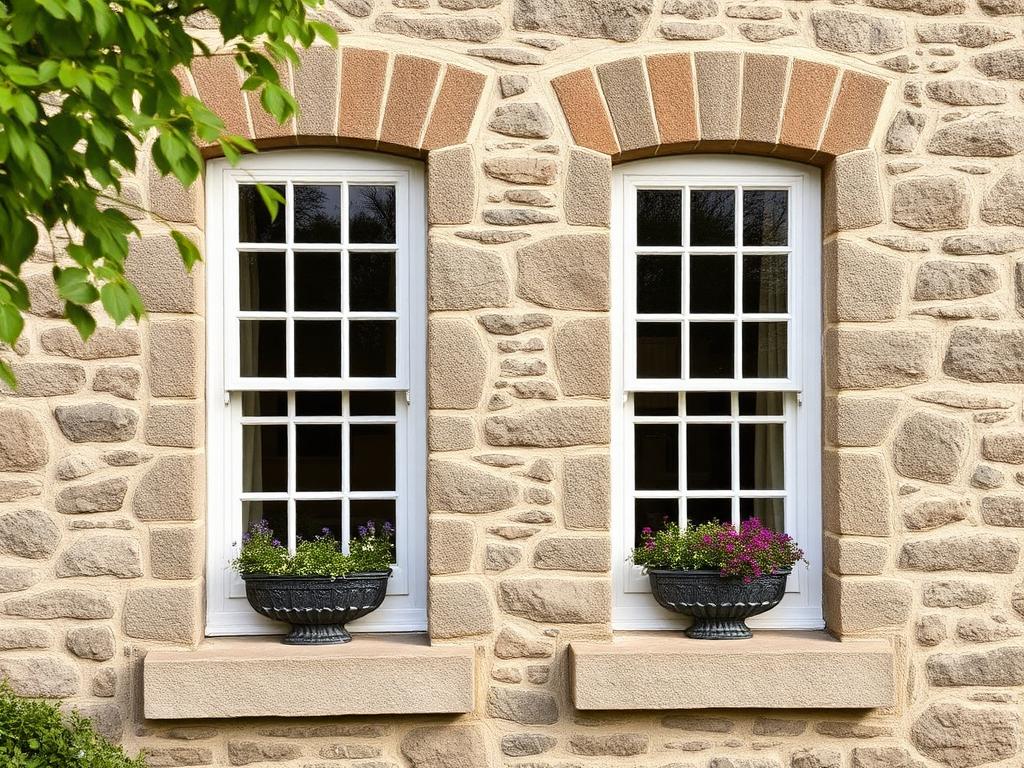 Flush sash windows on a stone Isle of Wight cottage